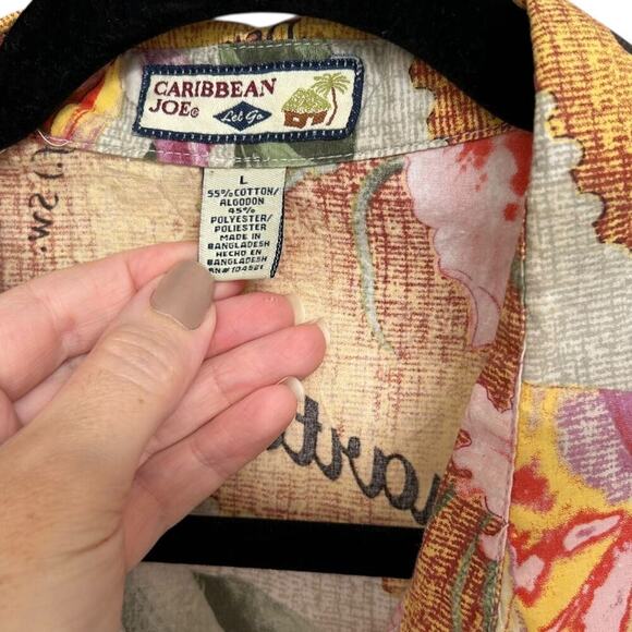 Caribbean Joe Women's Hawaiian Camp Shirt with Ruched Arms Size Large - Picture 2 of 5